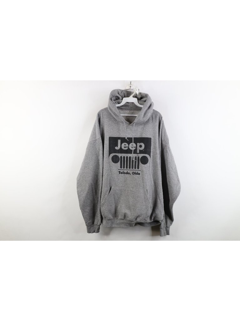 Vtg 90s Y2k Mens 2xl Spell Out Jeep Motors Toledo Ohio Hoodie Sweatshirt Gray